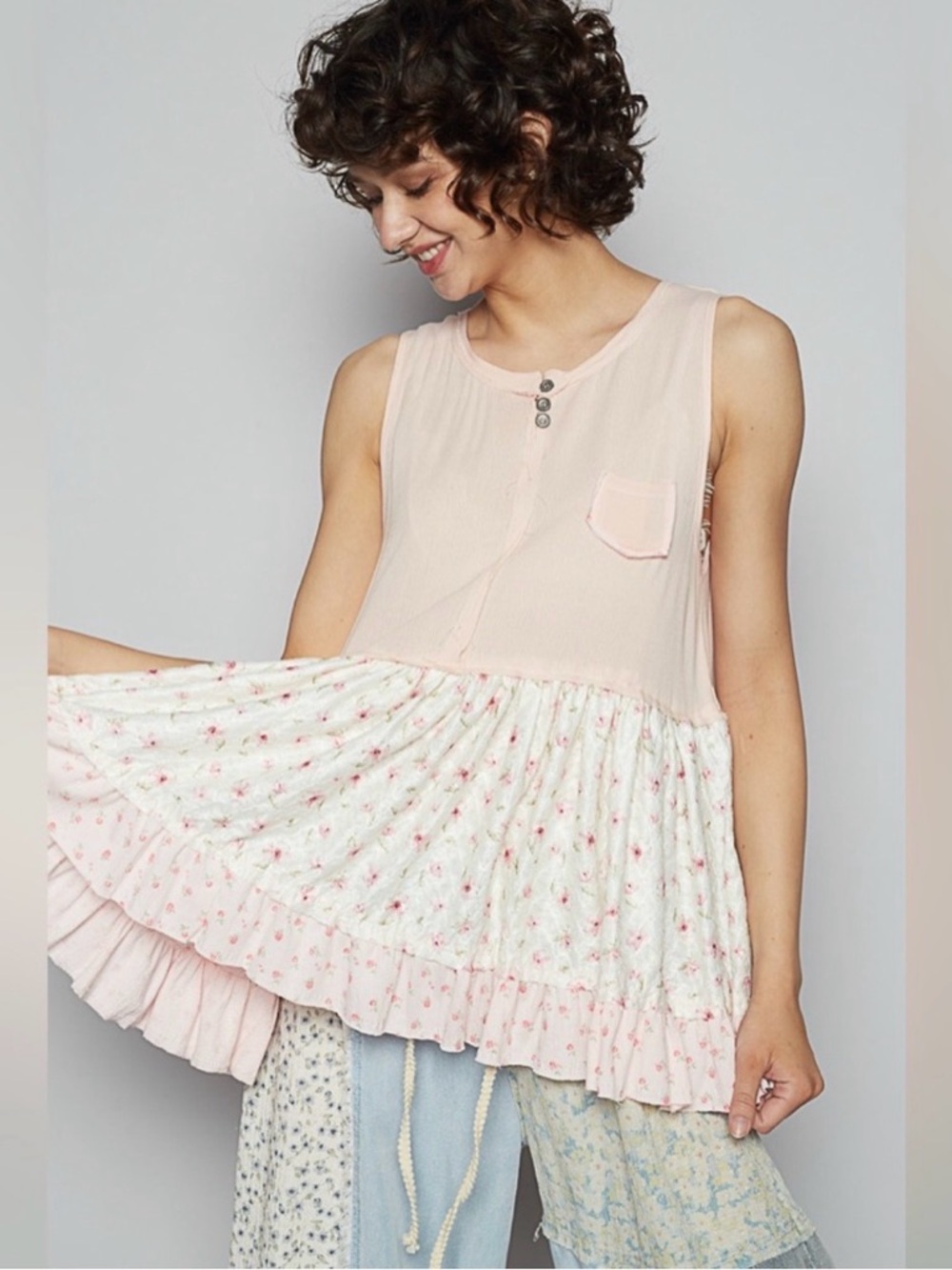 New - POL Pink Floral Sleeveless Top